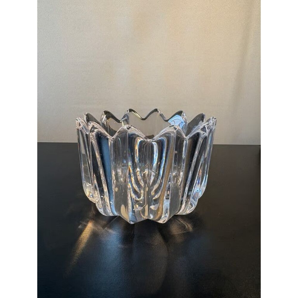 Signed Clear Crystal Starburst Bowl Sculptural Modern